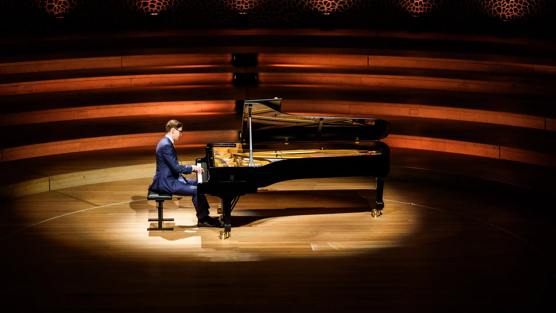 Steinway grand piano during a concert performance